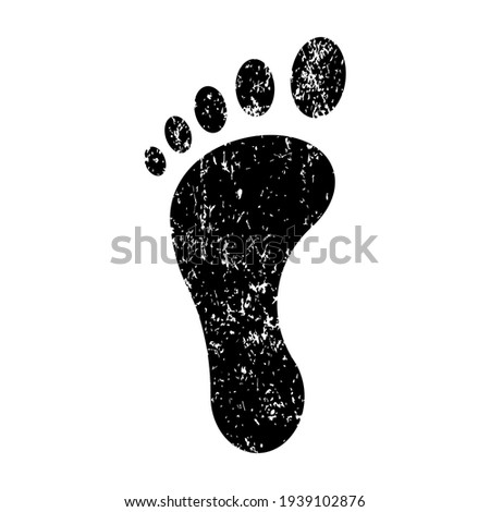 Footprint vector icon with grunge texture. Bare human foot print symbol. Pace imprint sign. Barefoot step mark logo silhouette. 
