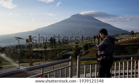 top sindoro mountain, java. view mountain sindoro in morning
