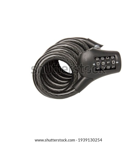Black bicycle combination lock isolated on white background. Close-up