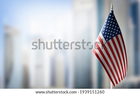 United States of America flag on the reception desk in the lobby of the hotel