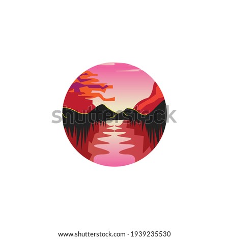 mountain landscape nature vector illustration small circle design with color