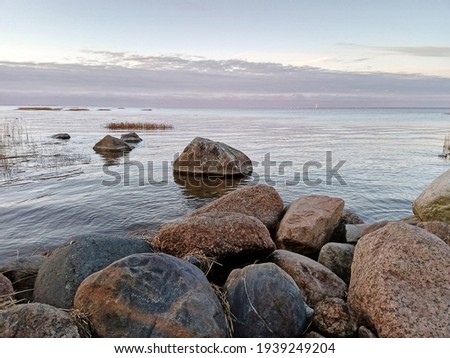 Quiet seashore and silent surface of water.