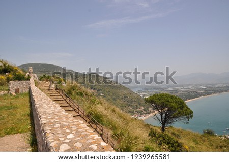 Panoramic views of the mountains and the sea. Summer sunny day at the sea.