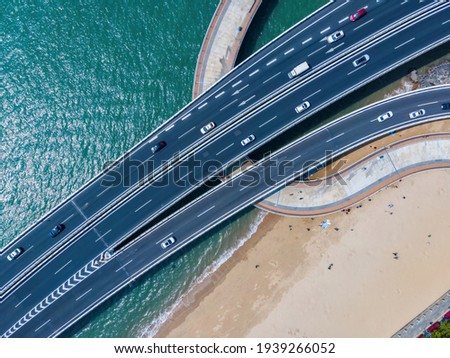 Aerial photography of urban road overpasses and coastlines