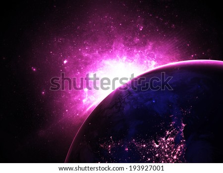 Pink Sunrise Over Tilted Earth - Elements of this Image Furnished by NASA 