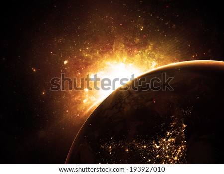 Golden Sunrise Over Tilted Earth - Elements of this Image Furnished by NASA 