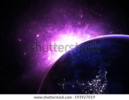 Purple Sunrise Over Tilted Earth - Elements of this Image Furnished by NASA 
