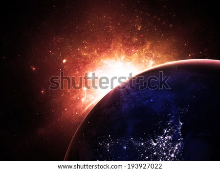 Orange Sunrise Over Tilted Earth - Elements of this Image Furnished by NASA 