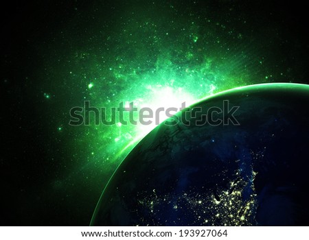 Green Sunrise Over Tilted Earth - Elements of this Image Furnished by NASA 
