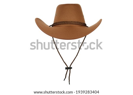 A brown cowboy hat isolated on a white background front view