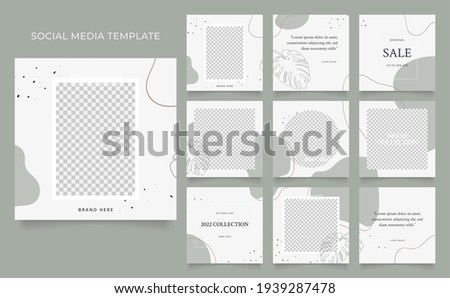 social media template banner blog fashion sale promotion. editable square post frame puzzle organic sale poster. green white brown vector background Royalty-Free Stock Photo #1939287478