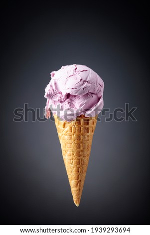 Close-up of ice cream in waffle cone.