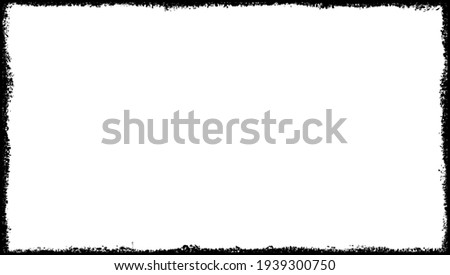 Grunge picture frame, black vector shape. 16:9 video proportion horizontal frame Royalty-Free Stock Photo #1939300750