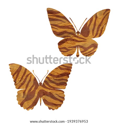 Butterflies with tiger print. Clip art kit on white

