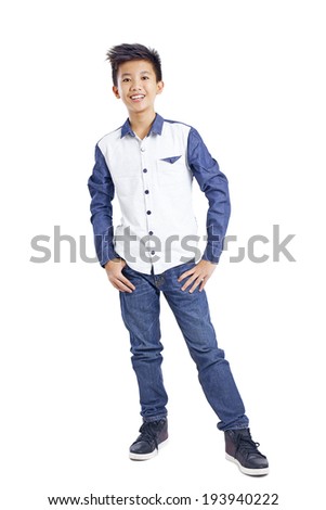 Full body picture of a young happy asian teenager isolated in white background.