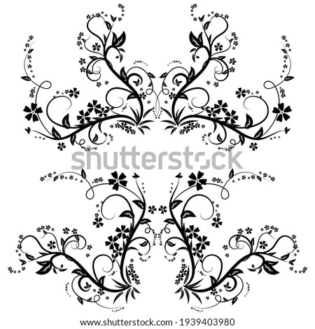 Floral swirls and ornate motifs with leaves and flowers. Design elements for page decoration cards, wedding, banner, frames. Vector illustration.