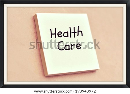 Text health care on the short note texture background