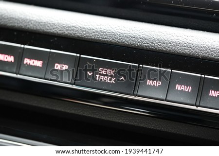 Closeup picture of a car console.