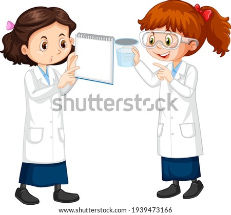 Two young scientist talking each other illustration
