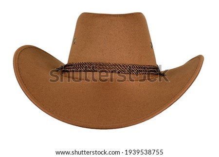 A brown cowboy hat isolated on a white background front view Royalty-Free Stock Photo #1939538755