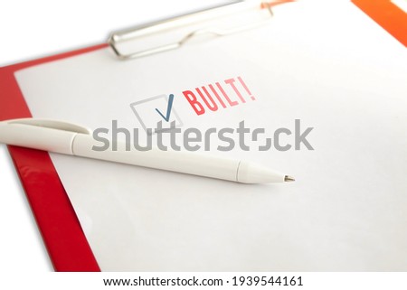 Plastic tablet with a white sheet of paper on a white background. View from above. Object acceptance sheet. Patient's consent to surgery. Check mark done and accepted. Yes and no, choice.
