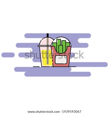 Cute Illustration of soft drink and french fries. modern simple food vector icon, flat graphic symbol in trendy flat design style.