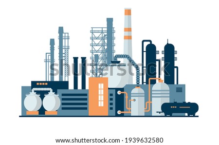 Industrial factory and plant buildings isolated on white background.  Royalty-Free Stock Photo #1939632580