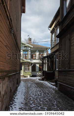 View to the yard on street of Liepaja. Royalty-Free Stock Photo #1939645042