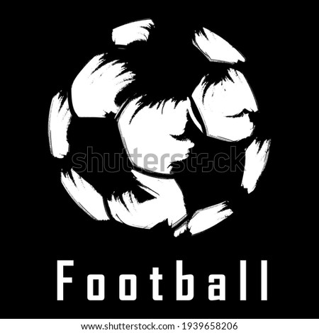 Isolated white soccer ball icon with text on black background. Design element for poster, banner, clothes. Simple flat style. Vector illustration.