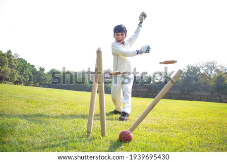 a boy wicket keeper stumping during cricket game Royalty-Free Stock Photo #1939695430