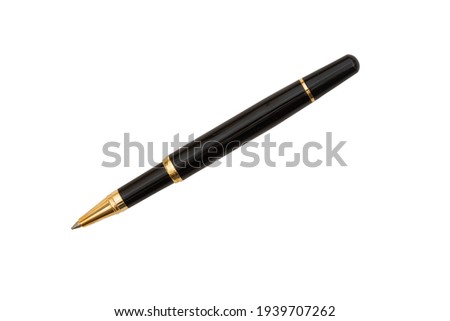 Elegant business black and gold ballpoint pen isolated over white  Royalty-Free Stock Photo #1939707262