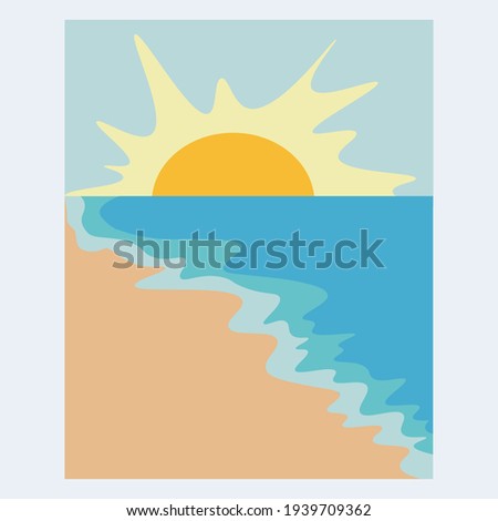 Postcard with beach and sun vector landscape