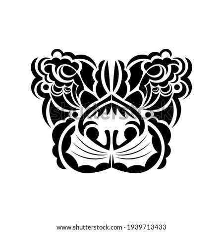 Lion tattoo on a white background. Polynesian style lion face. Vector 