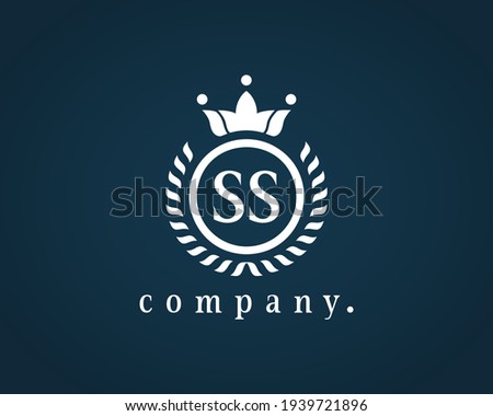 Letter SS, S laurel wreath template logo with a crown. A beautiful symbol for emblem, logo, card, badge, antique, restaurant, cafe, boutique, hotel, heraldic, jewelry, product, or company name. 