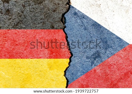 Grunge Germany VS Czech Republic national flags icon pattern isolated on cracked wall background, abstract international political relationship partnership divided conflicts concept texture wallpaper