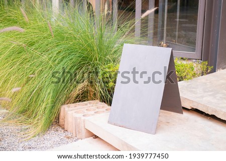 Label board outside at restaurant and coffee shop, stock photo