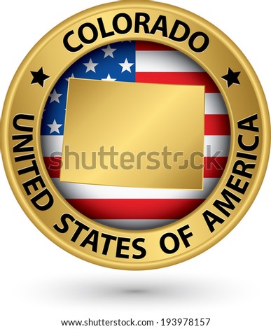 Colorado state gold label with state map, vector illustration