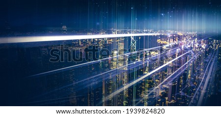 Internet speed Data communication connection network frame Modern industrial skyline city structure, city internet of things concepts wireless technology information system, abstract blue background Royalty-Free Stock Photo #1939824820