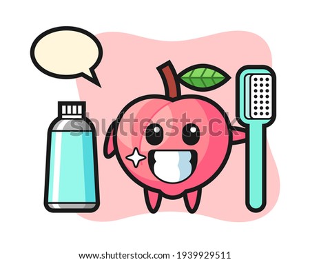 Mascot illustration of peach with a toothbrush