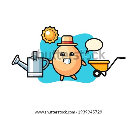 Cartoon character of egg holding watering can