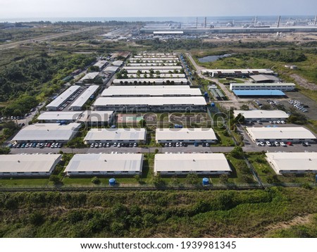 This photo showing the white worker's dormitory building at the industrial park of Sarawak, Malaysia, Southeast Asia.
