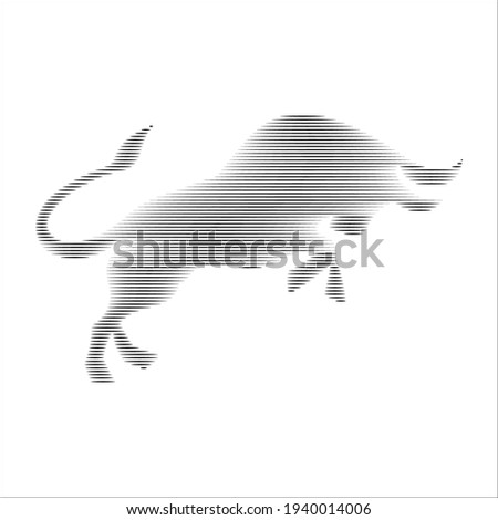 Dry line drawing of a graceful bull for the identity of the conservation national park logo. Mascot concept, big strong bull logo for show. Modern dry line vector drawing design illustration