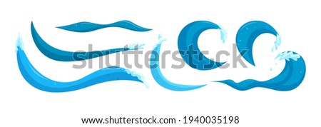 Ocean waves clip art set. Rippling waves elements isolated on white background. Cartoon vector illustration