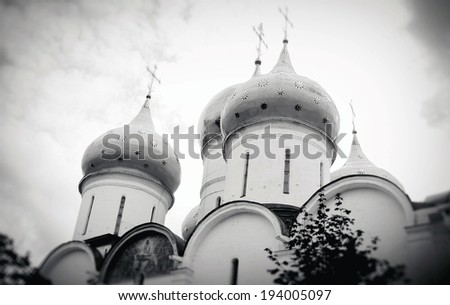 Church Domes in Trinity Sergius Lavra, Sergiev Posad, Russia. UNESCO World Heritage Site. 