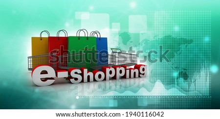 3d rendering colorful shopping bags with card box in shopping cart