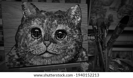 Black and White, Painting and coloring of  cute  cat  , meaow , Meaowing                    