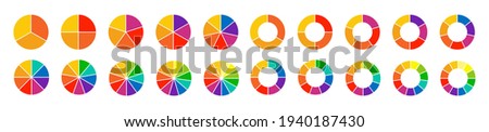 Pie charts diagrams. Set of different color circles isolated. Infographic element round shape. Vector illustration. Royalty-Free Stock Photo #1940187430