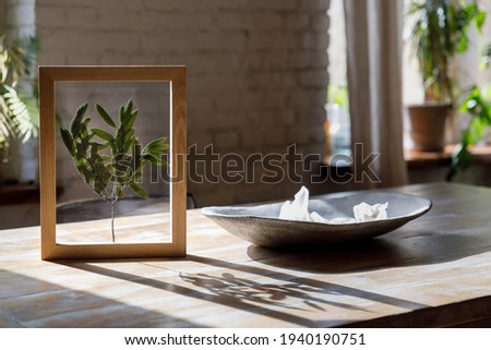 frame with pressed plants. A picture of dried flowers