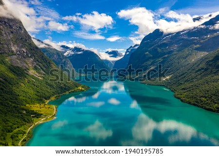 Beautiful Nature Norway natural landscape. lovatnet lake Lodal valley. Royalty-Free Stock Photo #1940195785
