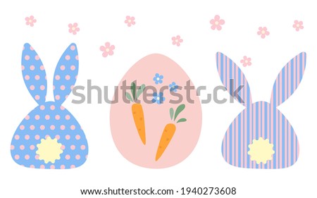 Easter isolated element set on a white background. rabbit, egg, carrot, flowers. Vector.